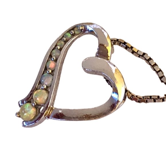 Vintage Necklace Sterling Silver Heart Pendant Aurora Borealis Rhinestone PAS - Picture 11 of 15